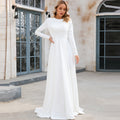 Elegant Crew Neck Long Sleeve A-line Wedding Dresses with Pocket - Rosymae