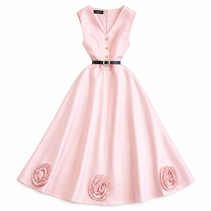 Elegant Floral Hem Midi Dress - Timeless