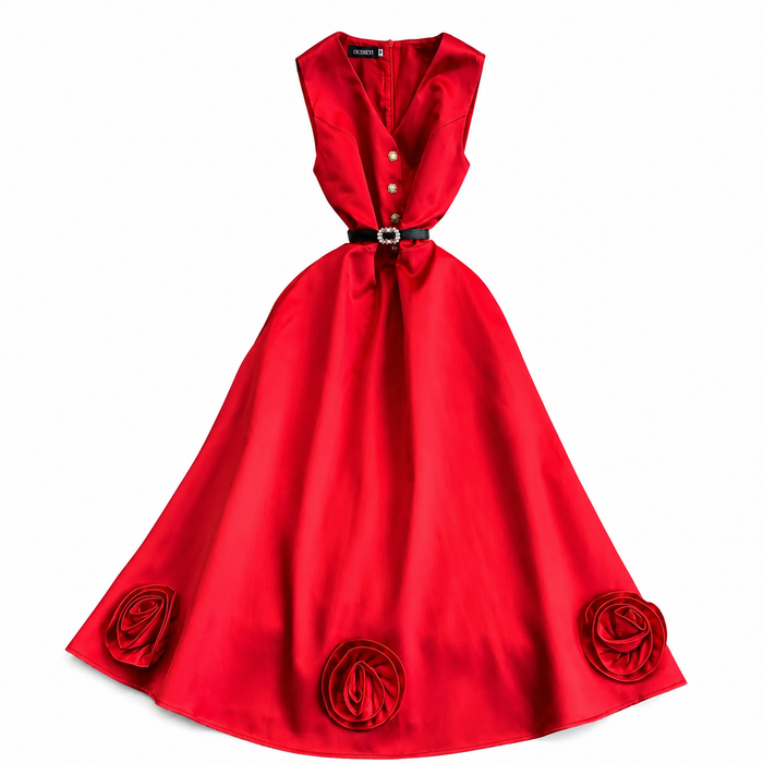 Elegant Floral Hem Midi Dress - Timeless