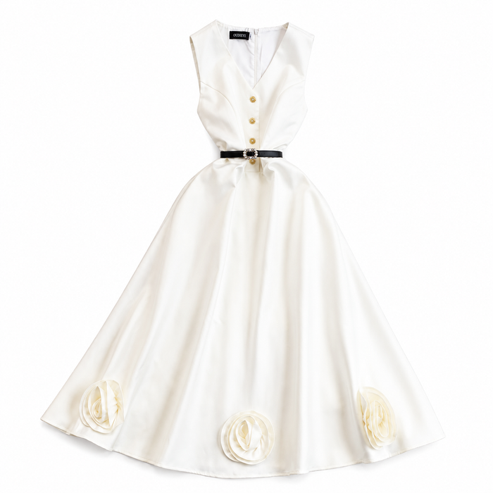 Elegant Floral Hem Midi Dress - Timeless