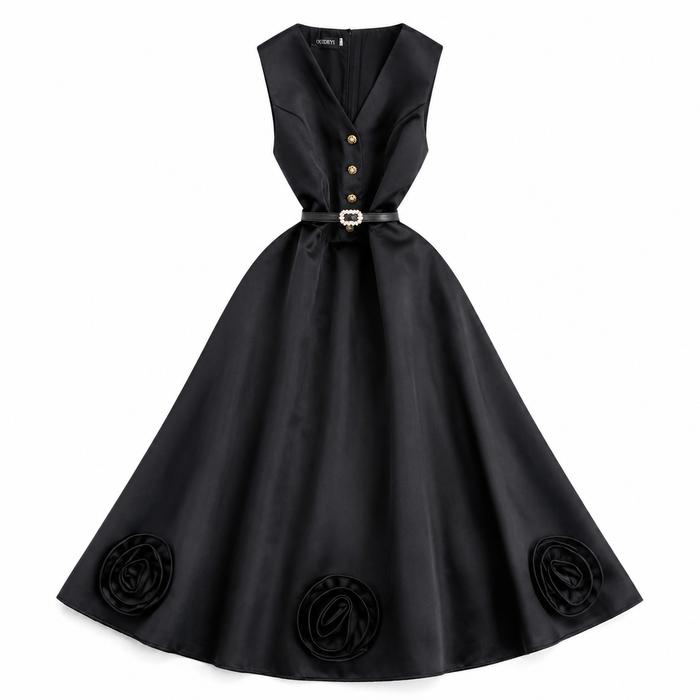 Elegant Floral Hem Midi Dress - Timeless