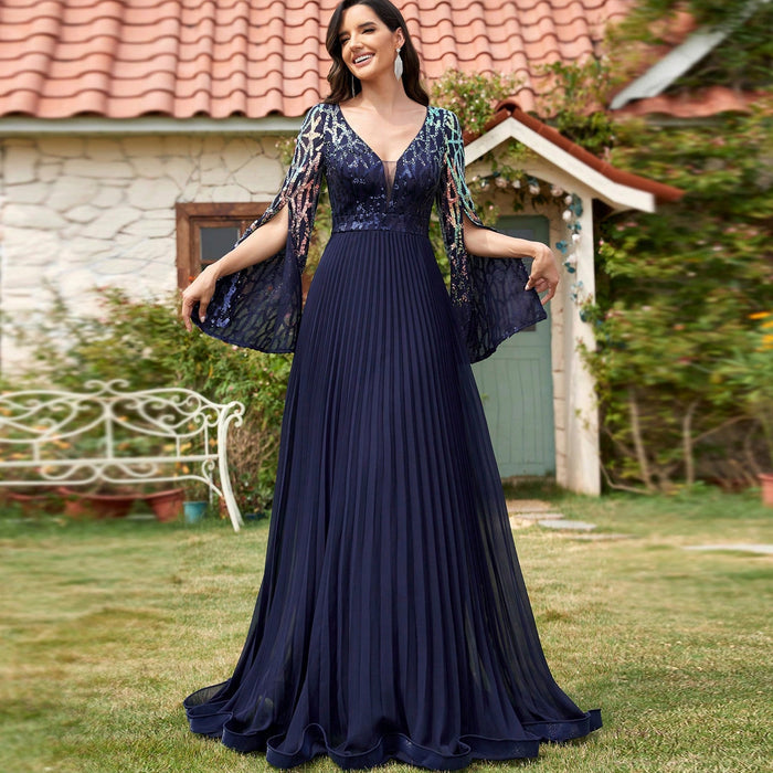 Elegant Long Sleeve Royal Blue Mother of the Bride and Groom Dresses - Rosymae