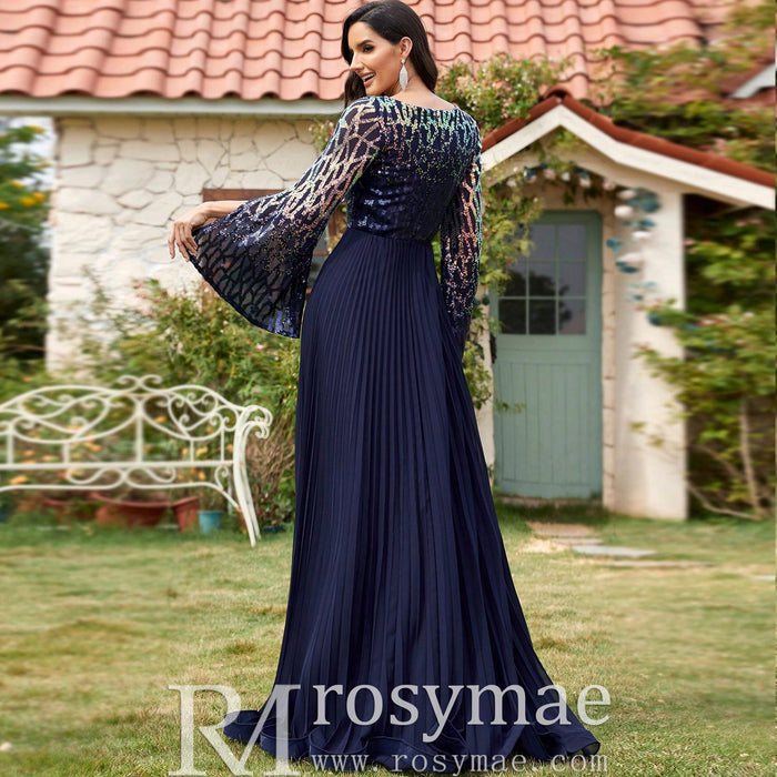 Elegant Long Sleeve Royal Blue Mother of the Bride and Groom Dresses - Rosymae