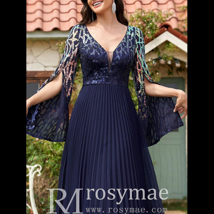 Elegant Long Sleeve Royal Blue Mother of the Bride and Groom Dresses - Rosymae