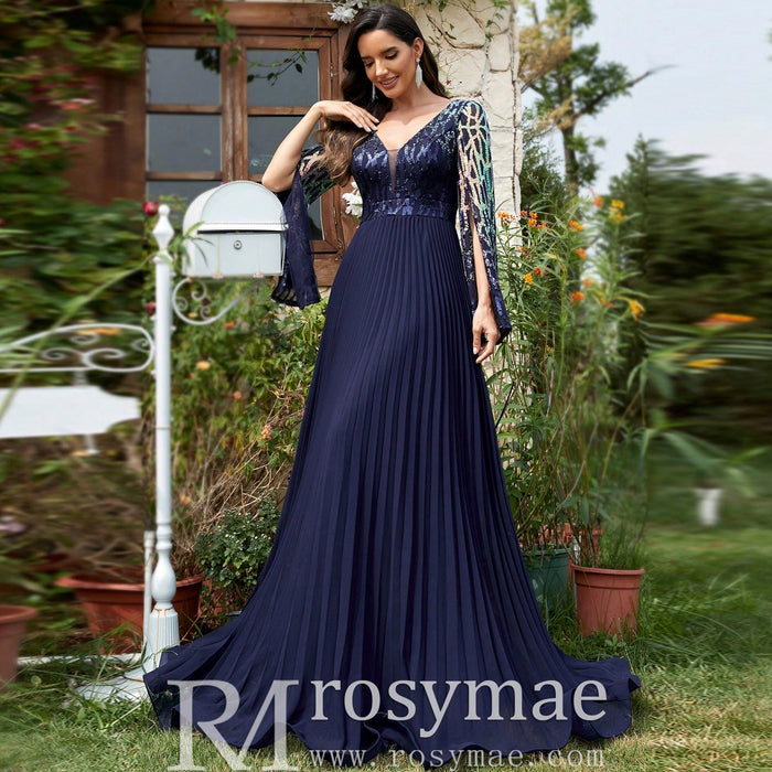 Elegant Long Sleeve Royal Blue Mother of the Bride and Groom Dresses - Rosymae