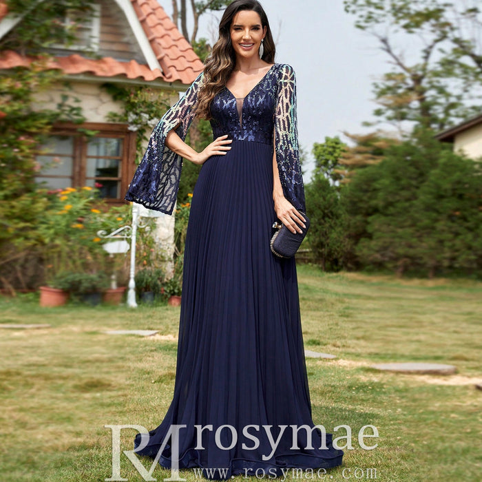 Elegant Long Sleeve Royal Blue Mother of the Bride and Groom Dresses - Rosymae