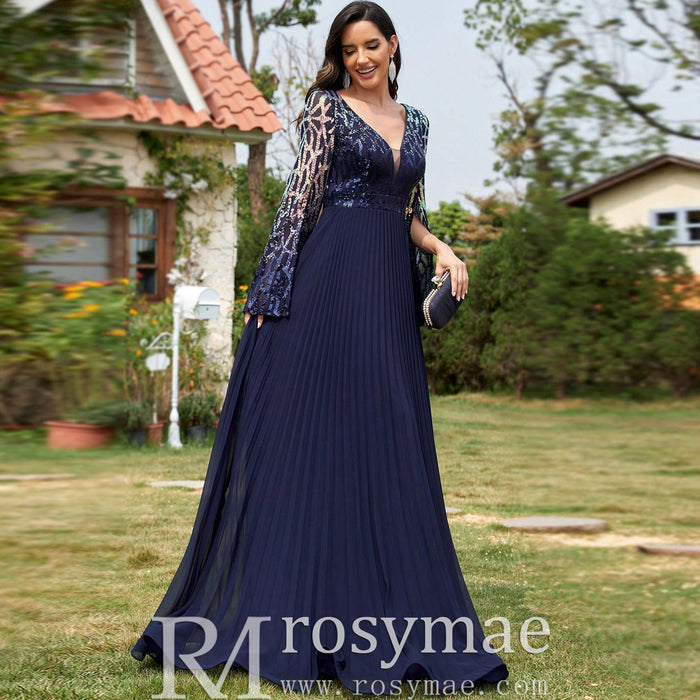 Elegant Long Sleeve Royal Blue Mother of the Bride and Groom Dresses - Rosymae