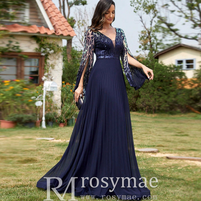 Elegant Long Sleeve Royal Blue Mother of the Bride and Groom Dresses - Rosymae