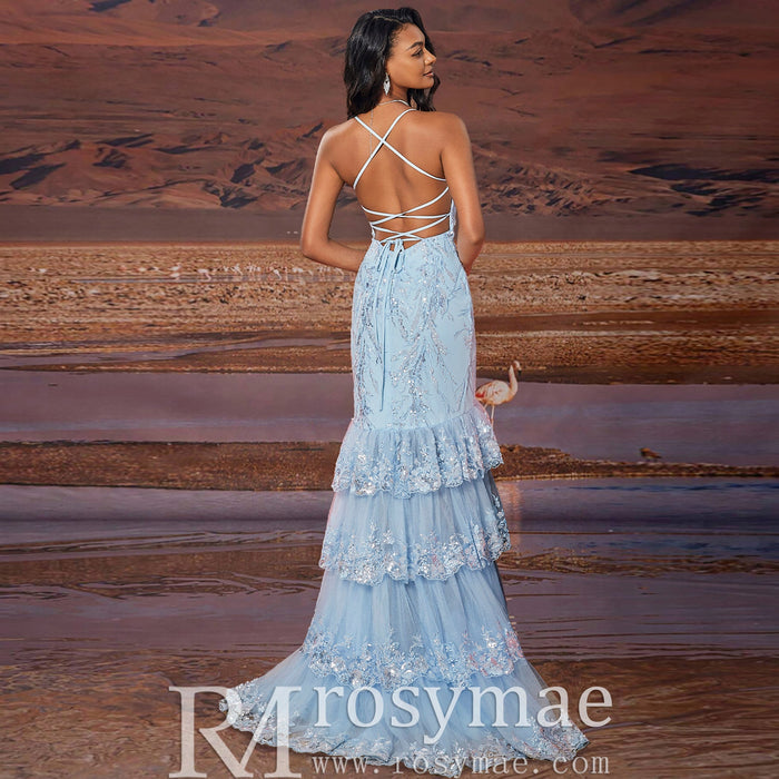Elegant Mermaid Mermaid Spaghetti Straps Long Prom Dress with Slits - Rosymae