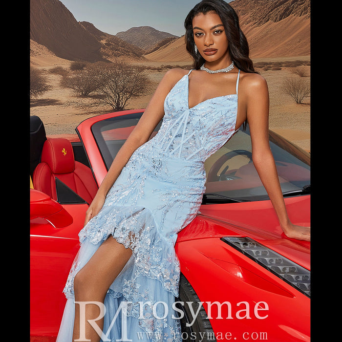 Elegant Mermaid Mermaid Spaghetti Straps Long Prom Dress with Slits - Rosymae