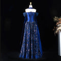 Elegant Navy Blue Sparkly Evening Dress with Crystal Sequin Scarf SS652