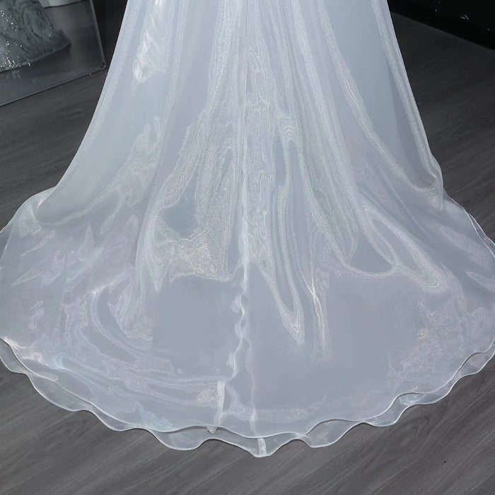 Elegant Off-Shoulder White Mermaid Evening Dress Beaded with Train SS636