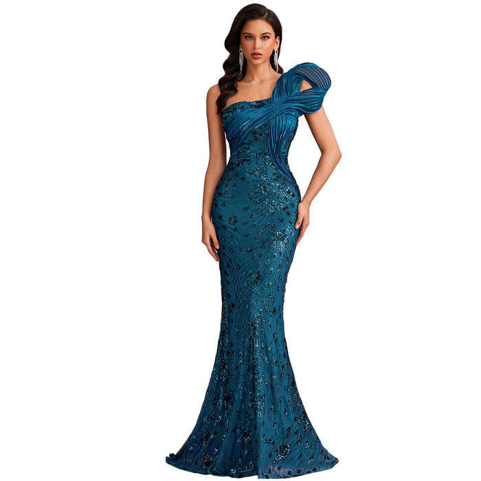 Elegant One Shoulder Formal Dress Luxurious Elegant Long Party Gown - Rosymae