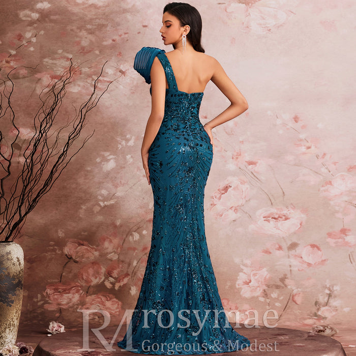 Elegant One Shoulder Formal Dress Luxurious Elegant Long Party Gown - Rosymae