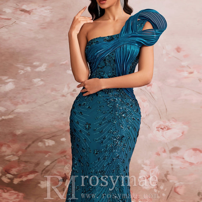 Elegant One Shoulder Formal Dress Luxurious Elegant Long Party Gown - Rosymae
