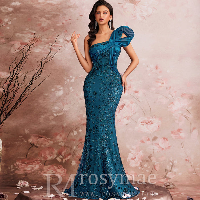 Elegant One Shoulder Formal Dress Luxurious Elegant Long Party Gown - Rosymae