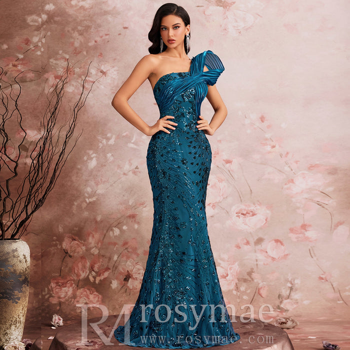 Elegant One Shoulder Formal Dress Luxurious Elegant Long Party Gown - Rosymae