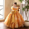 Elegant Orange 3D Floral Princess Flower Girl Dress with Giant Satin Bow J248