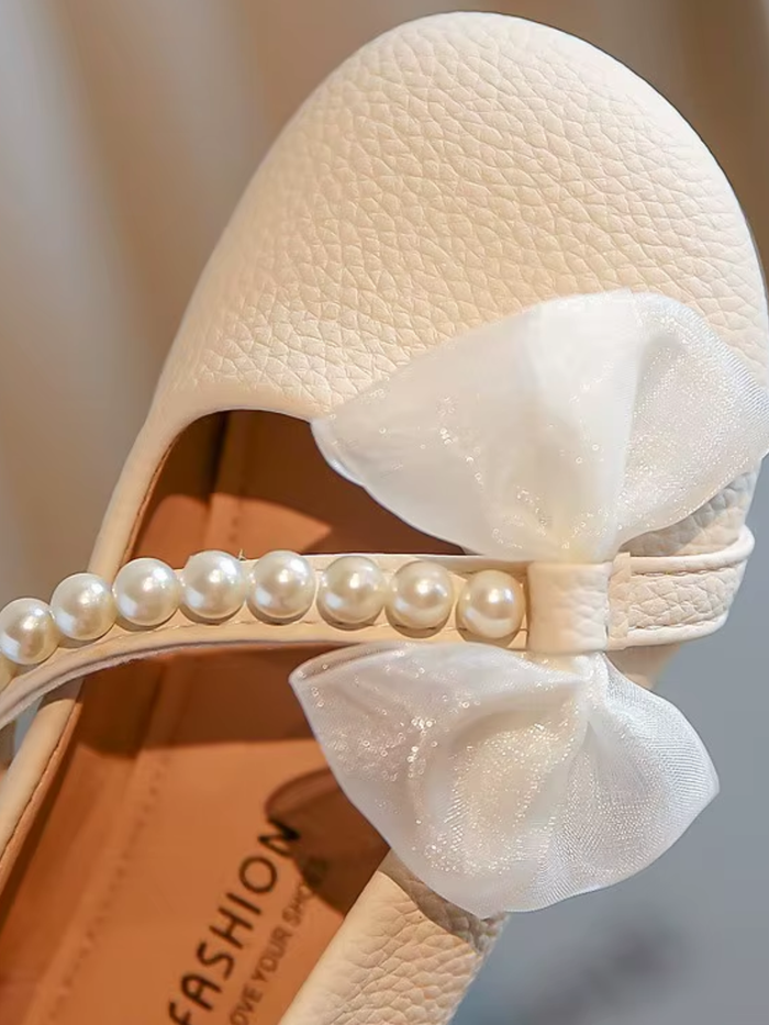 elegant girls ballet flats pearl strap bow occasion shoes