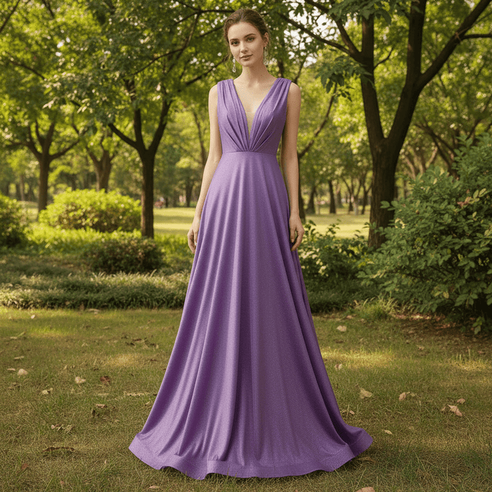 Elegant Purple V-Neck Bridesmaid Dresses with V Back for Wedding - Rosymae