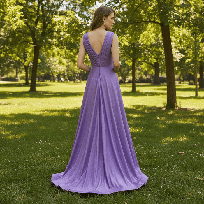 Elegant Purple V-Neck Bridesmaid Dresses with V Back for Wedding - Rosymae
