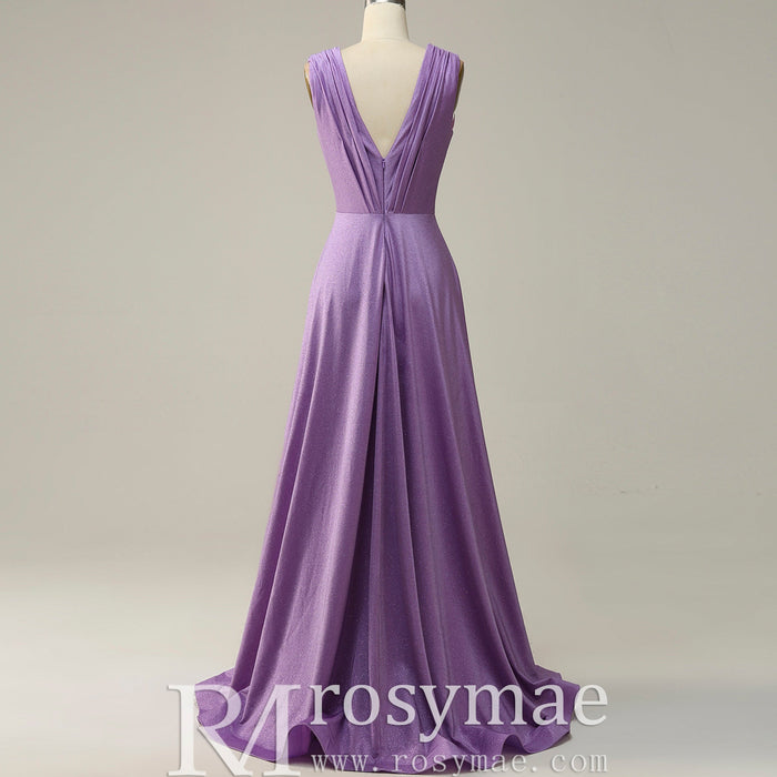 Elegant Purple V-Neck Bridesmaid Dresses with V Back for Wedding - Rosymae