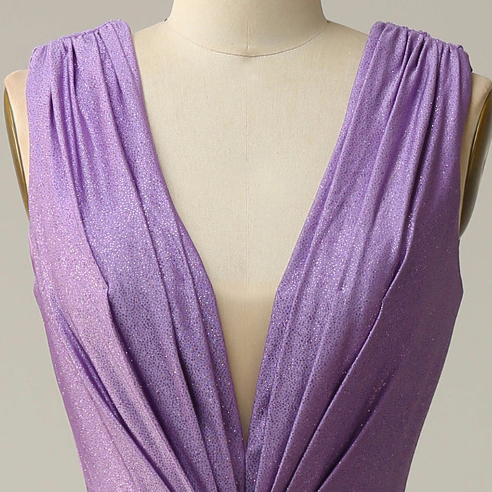 Elegant Purple V-Neck Bridesmaid Dresses with V Back for Wedding - Rosymae