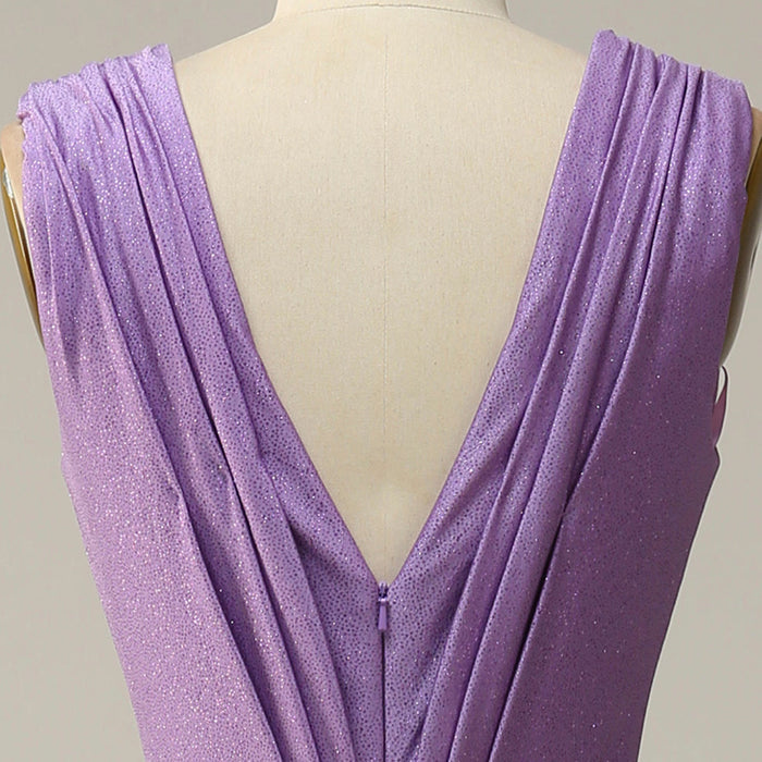 Elegant Purple V-Neck Bridesmaid Dresses with V Back for Wedding - Rosymae