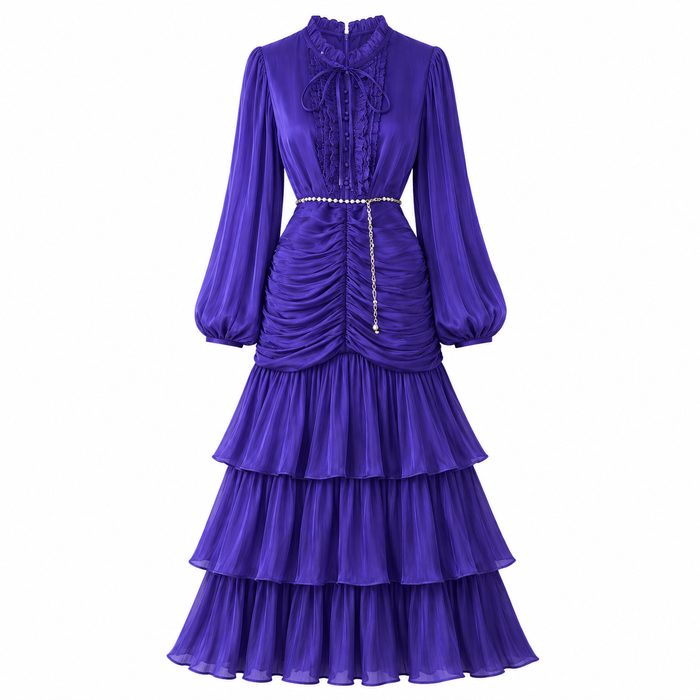 Elegant Ruched Chiffon Midi Dress - Romantic
