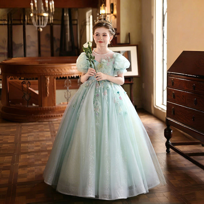 Elegant Sage Green Ball Gown Flower Girl Dress for Wedding Birthday J233