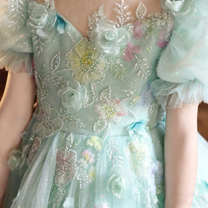Elegant Sage Green Ball Gown Flower Girl Dress for Wedding Birthday J233