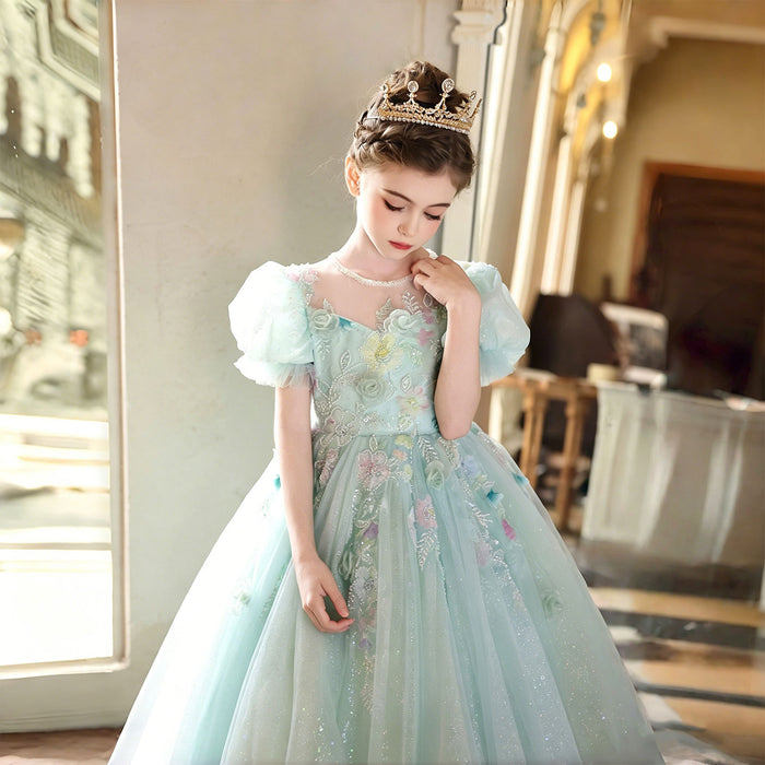 Elegant Sage Green Ball Gown Flower Girl Dress for Wedding Birthday J233