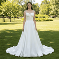Elegant Satin Ruched Strapless Wedding Dress with Vneck for Bride - Rosymae