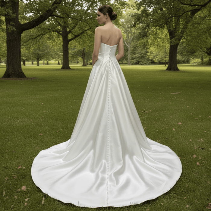 Elegant Satin Ruched Strapless Wedding Dress with Vneck for Bride - Rosymae
