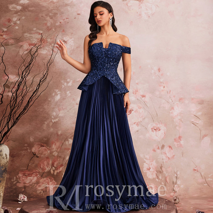 Elegant Sequin Patchwork Strapless Off-Shoulder Women Evening Dress - Rosymae