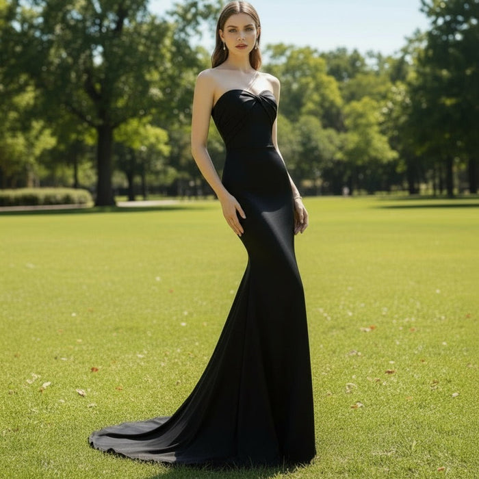 Elegant Sheath Mermaid Satin Black Wedding Dress with Sweetheart - Rosymae