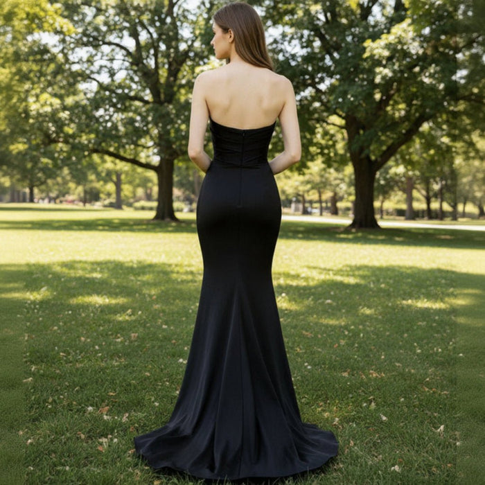 Elegant Sheath Mermaid Satin Black Wedding Dress with Sweetheart - Rosymae