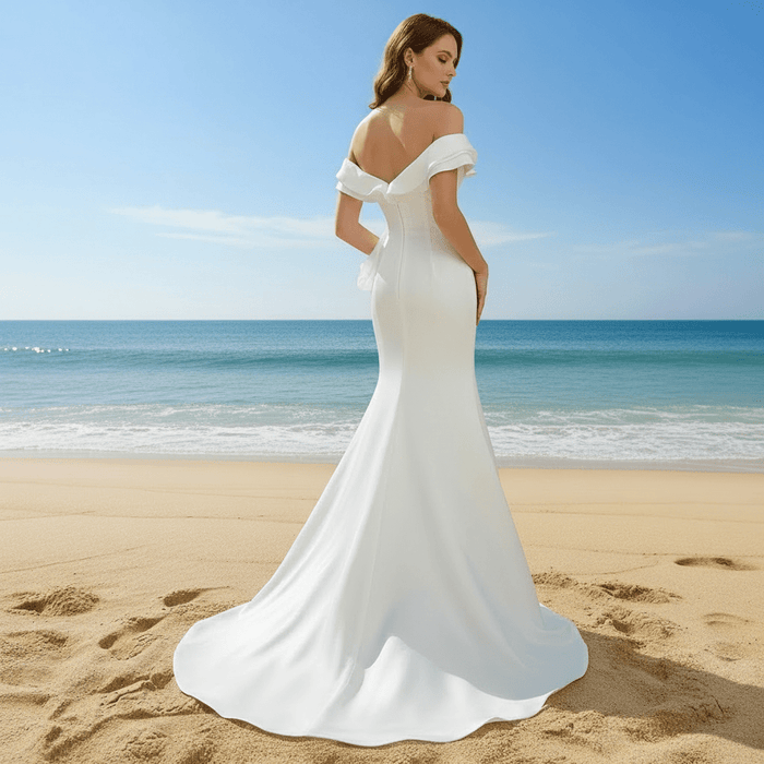 Elegant Sleek Simple Mermaid Wedding Dress with Ruffle Sleeve - Rosymae