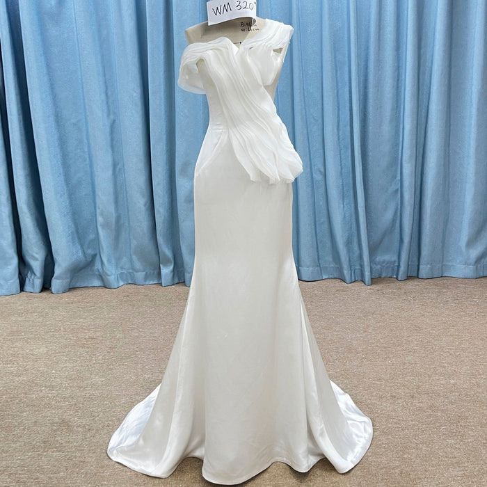 Elegant Sleek Simple Mermaid Wedding Dress with Ruffle Sleeve - Rosymae