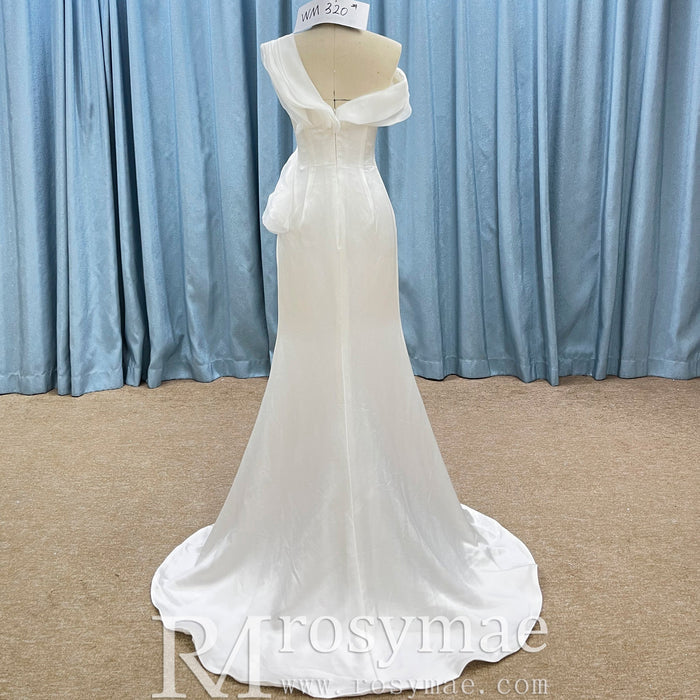 Elegant Sleek Simple Mermaid Wedding Dress with Ruffle Sleeve - Rosymae