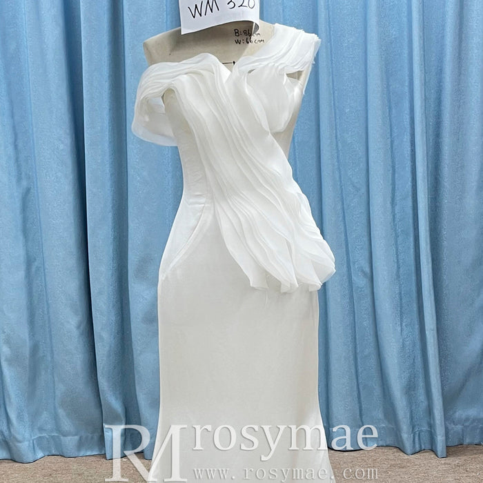 Elegant Sleek Simple Mermaid Wedding Dress with Ruffle Sleeve - Rosymae