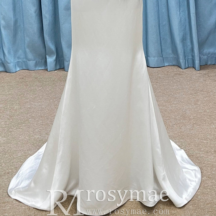 Elegant Sleek Simple Mermaid Wedding Dress with Ruffle Sleeve - Rosymae