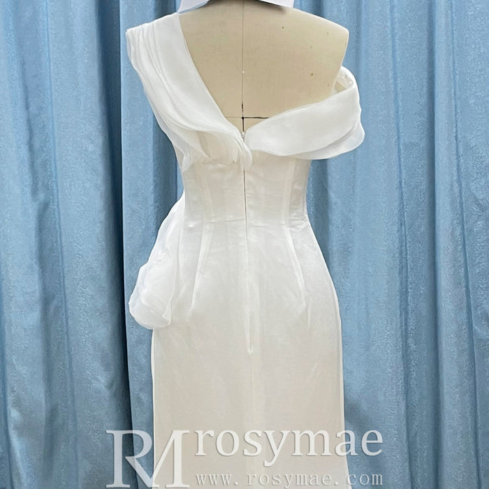 Elegant Sleek Simple Mermaid Wedding Dress with Ruffle Sleeve - Rosymae