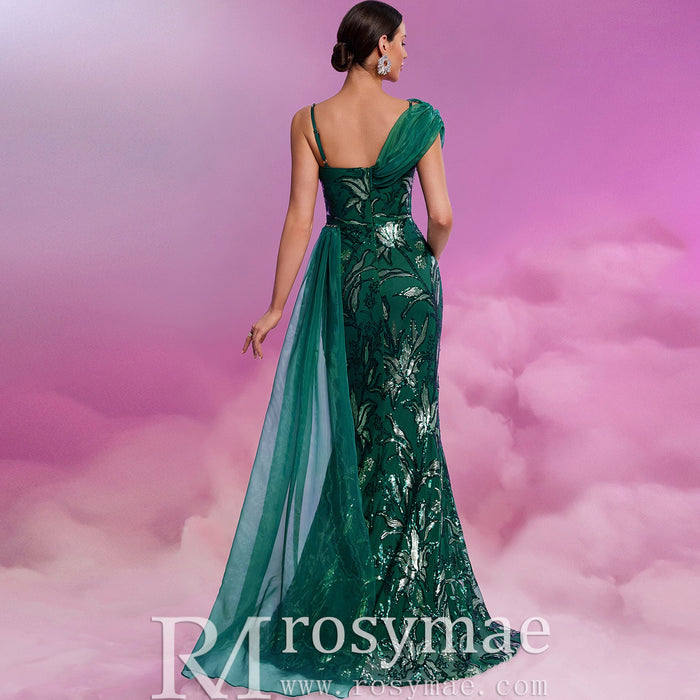 Elegant Sparkly Hunter Green Mermaid Evening Dresses Party Gowns - Rosymae