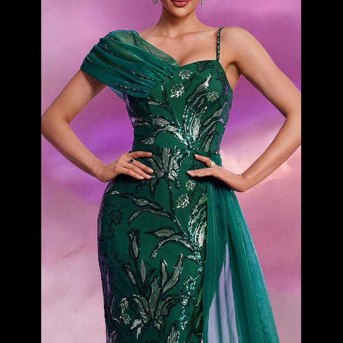 Elegant Sparkly Hunter Green Mermaid Evening Dresses Party Gowns - Rosymae