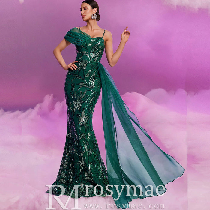 Elegant Sparkly Hunter Green Mermaid Evening Dresses Party Gowns - Rosymae