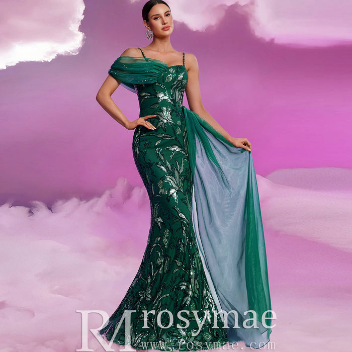 Elegant Sparkly Hunter Green Mermaid Evening Dresses Party Gowns - Rosymae