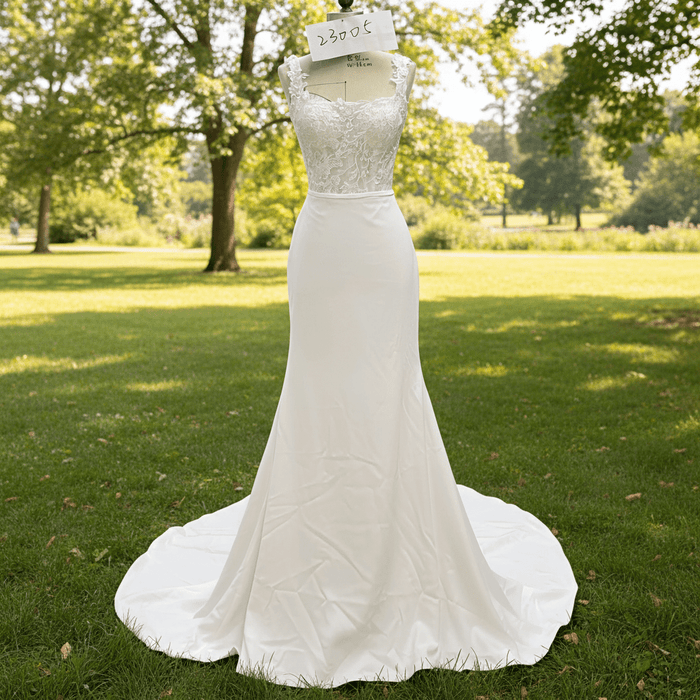 Elegant Square Neck Simple Mermaid Wedding Dress with Sheer Bodice - Rosymae