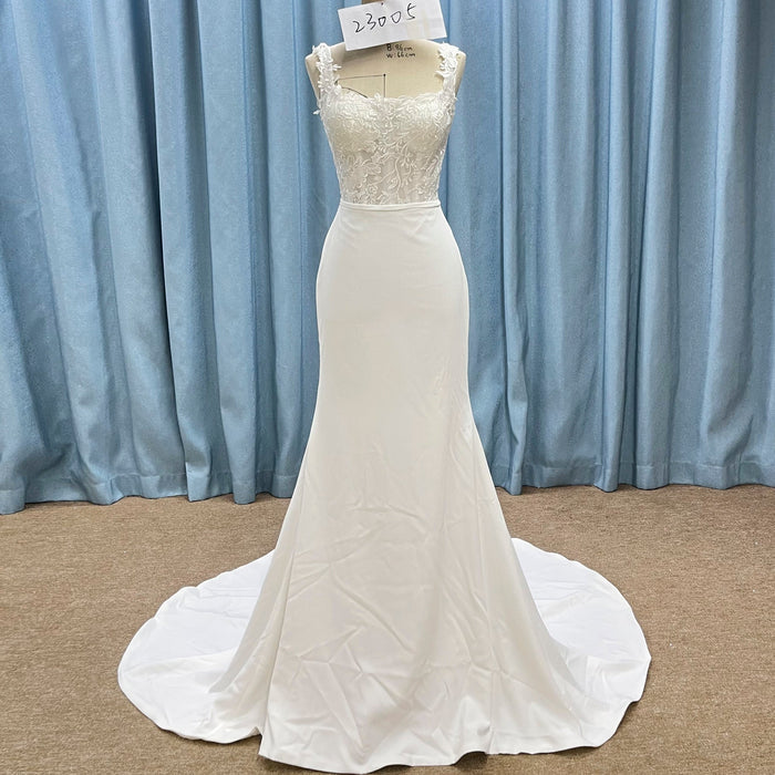 Elegant Square Neck Simple Mermaid Wedding Dress with Sheer Bodice - Rosymae