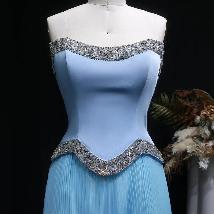 Elegant Strapless Chiffon Pleated Evening Dress with Crystal Trim Corset SS789-DreamyVow